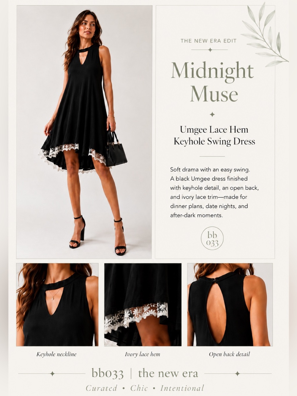 Umgee Black Lace Hem Keyhole Swing Dress Sleeveless | Medium | Fall Whimsigoth